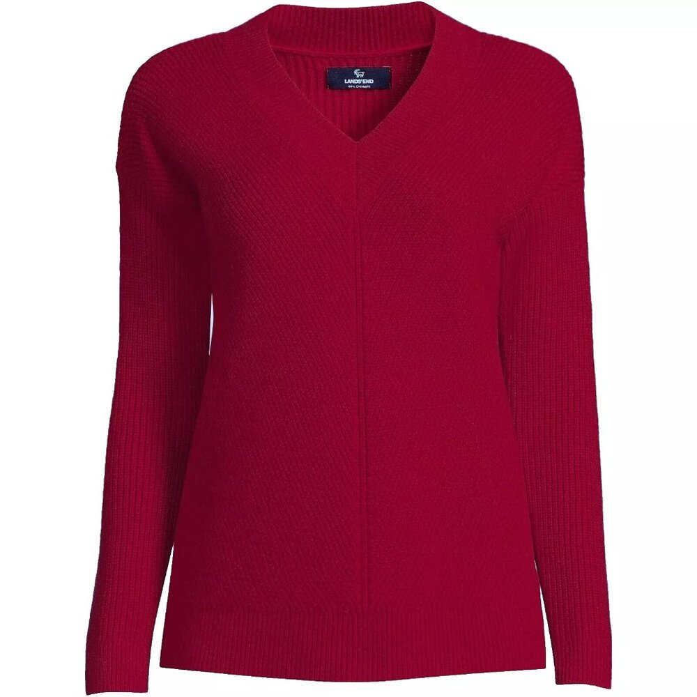 NWT 100% Cashmere Thick Cashmere V Neck Sweater Classic Red Color size M 10 / 12